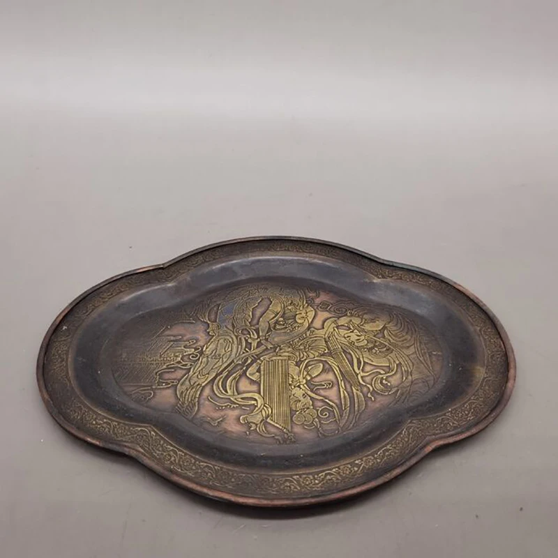 tray, home decoration, antique collectible, brass fairy , tea ceremony plate