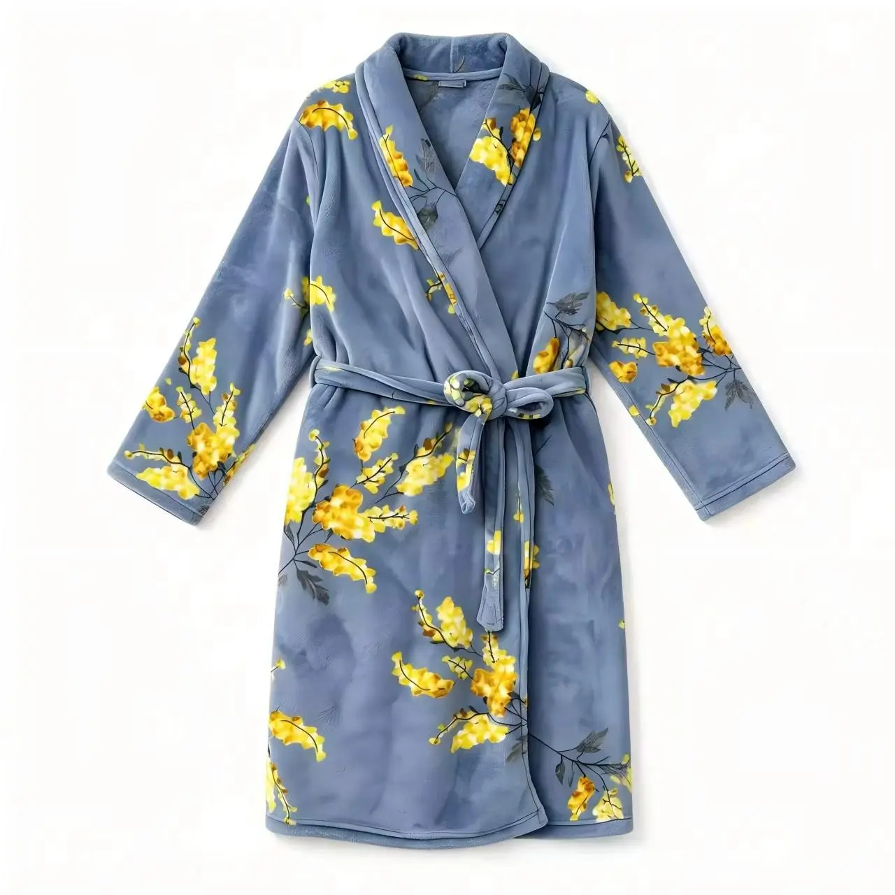 Women's Winter Printed Flannel Robe with Hidden Side Pockets, Adjustable Waist Belt, Loungwear Robe for Home & Outdoor Wear