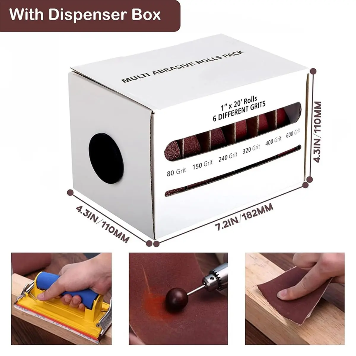 HGHO Sandpaper Roll 6 Grits 1 Inch X 19.7inch Sandpaper Roll with Dispenser 80 150 240 320 400 600 Grit Sandpaper Assortment