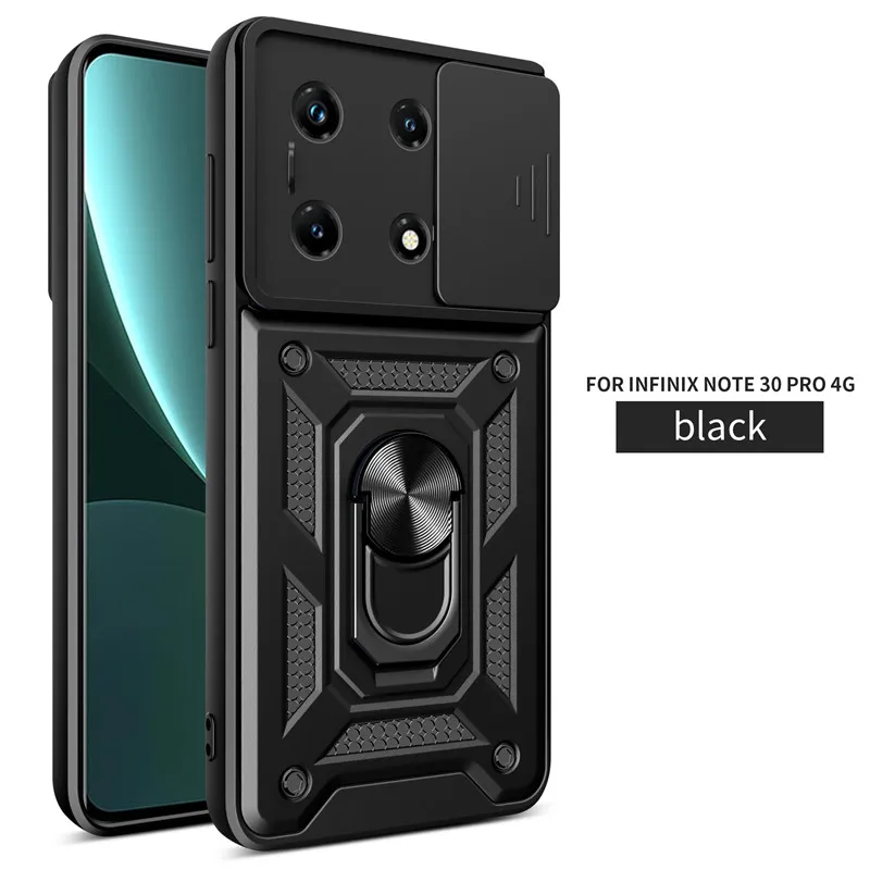 For Infinix Note 30 Pro Case Camera Slide Lens Ring Stand Protective Bumper Armor Cover For Infinix Note 30i Note30 Pro Cases