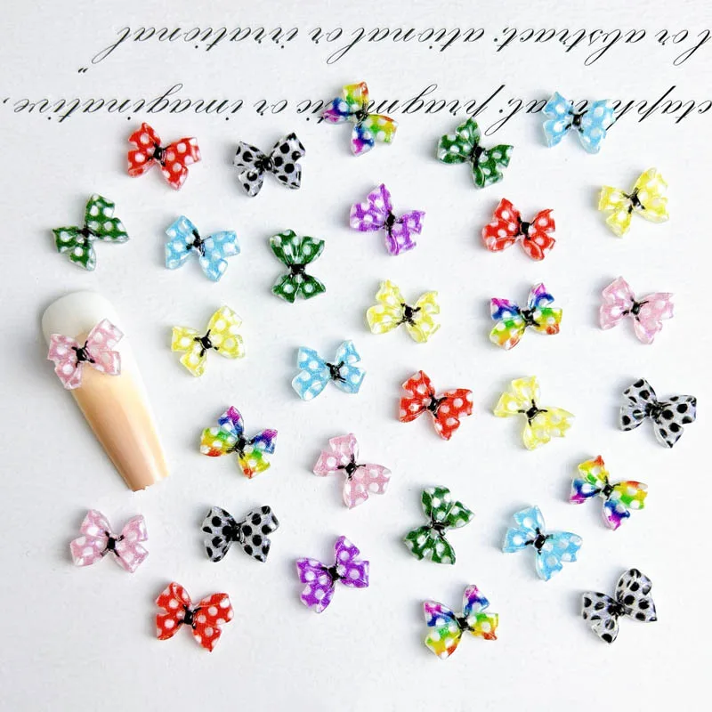 3D 레트로 도트 활 네일 아트 장식, 클래식 나비 매듭 네일 참, 수제 DIY 매니큐어 액세서리 공예, 50 개