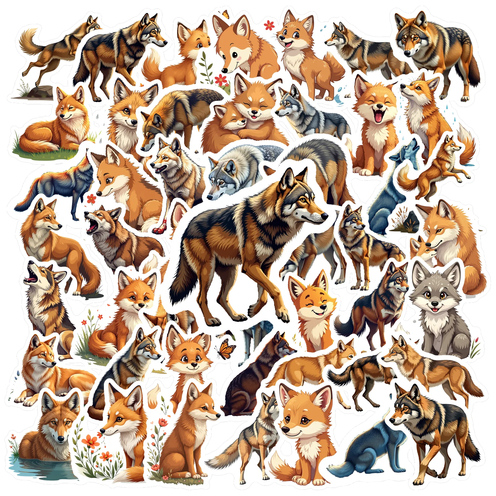 

35-100 шт. наклейки с древними животными, мультяшная лиса, волк, канцелярские наклейки, сделай сам, ноутбук, телефон, чемодан, наклейка для ноутбука, граффити, наклейка