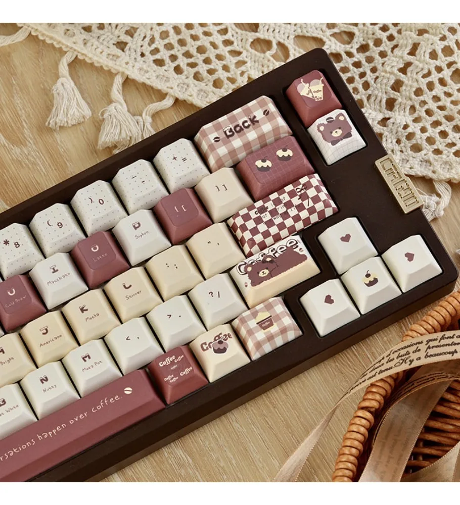 Cute cartoon coffee bear keycap high value original PBT hot sublimation girl personality mechanical keyboard cap