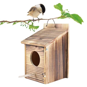 Casa de pájaros de madera al aire libre a prueba de meteorología nido de pájaros cría de la caja de sueño pintura decorativa de almacenamiento de bricolaje colgante pájaro 12 Mejores nido de aves de ventas - №5