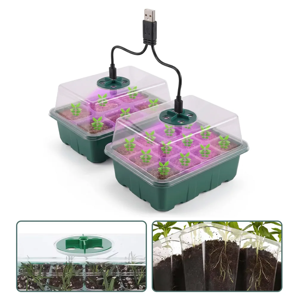 Seed Starter Tray Box With LED Grow Light Nursery Pot Seedling Germination Planter Adjustable Ventilation Humidity 6/12/13 Cell