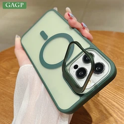 Invisible Lens Bracket MagSafe Case For iPhone 13 14 15 12 11 Pro Max Plus Mini 15 Magnetic Stand Holder Clear Skin Feel Cover