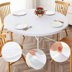 Round Vinyl Fitted Tablecloth Table Cloth Pattern Table Protector Wipeable Elastic Edge Oil Proof Waterproof for Patio Table
