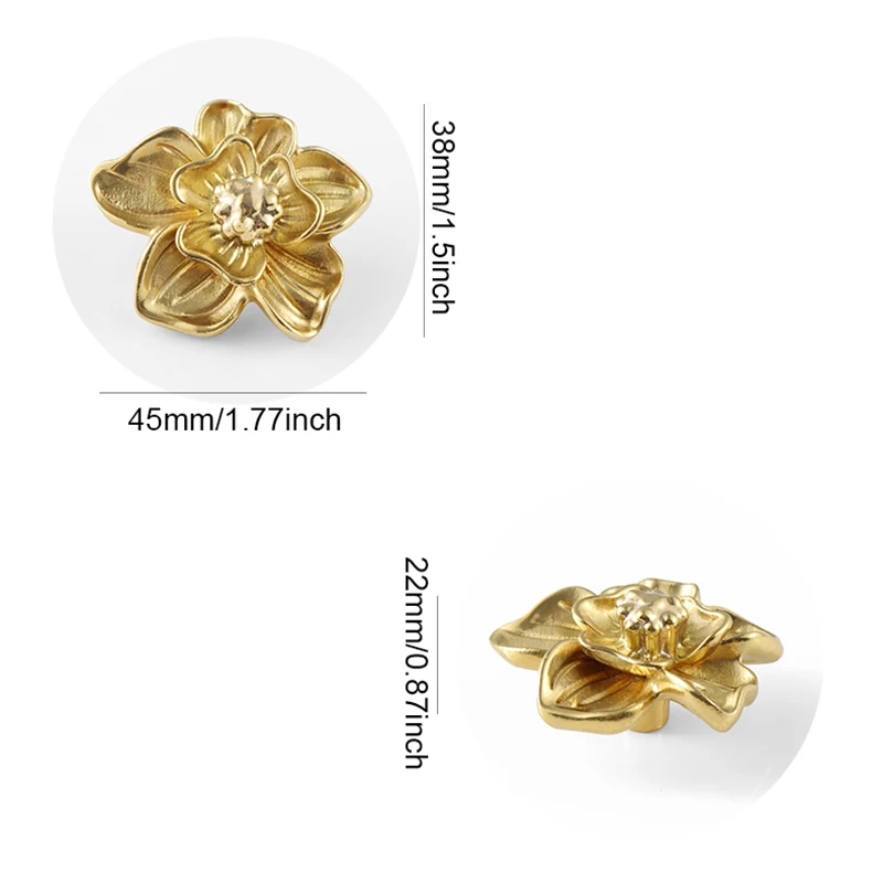 8PCS Solid Brass Orchid Design Furniture Pulls Handles Drawer Knobs Cupboard Wardrobe Closet Dresser Cabinet Pulls Knobs Decorat
