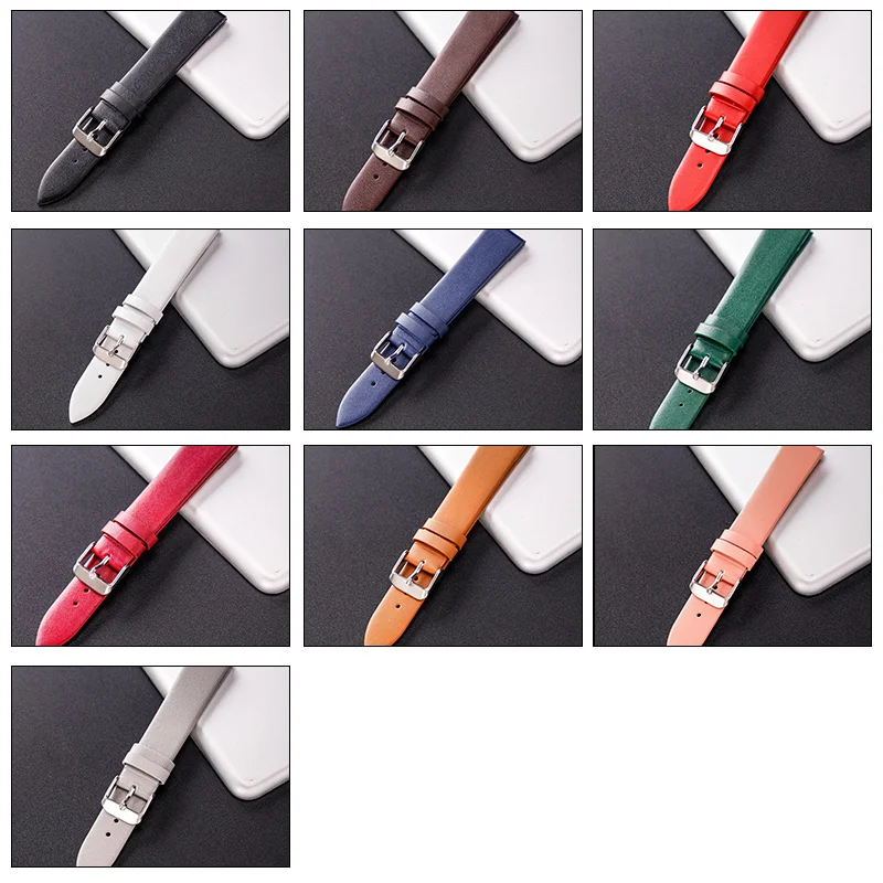 Pulseira De Couro De Couro Genuíno Pulseira De Couro 12mm 14mm 16mm 18mm 20mm 22mm Com Fivela De Aço Inoxidável De Cor Prata