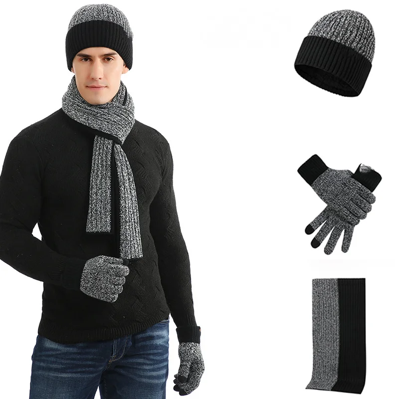 Winter Beanie Hat Gloves Snood Scarf Set Skull Caps Thickened Neck Cashmere Scarves Cap 3pcs Set For Men Women Outdoor