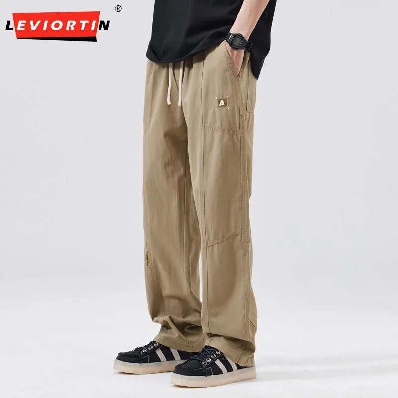 

2025 летние новые мужские молодежные модные американские ретро прямые трубки повседневные универсальные модные тонкие однотонные рабочие брюки