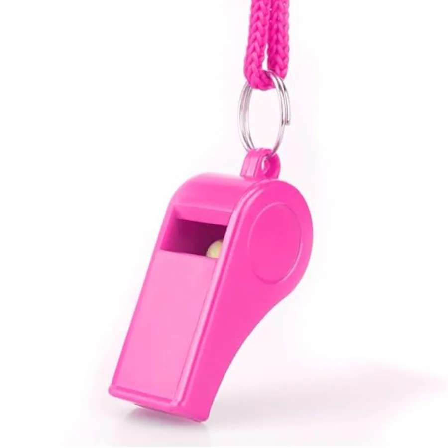 12 Pack Pink Loud 120dB Plastic Whistles with Lanyard HighPitched Safety Whistle for Sports Coaching and Collective Entertainme