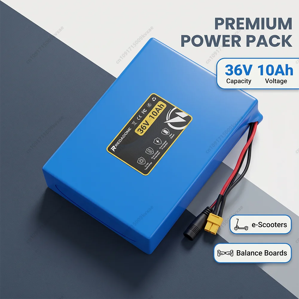 36V 10Ah 18650 Lithium Battery Pack Built-in BMS for 500W Electric Scooter Skateboard Commuter Board Replacement XT60 DC TX30