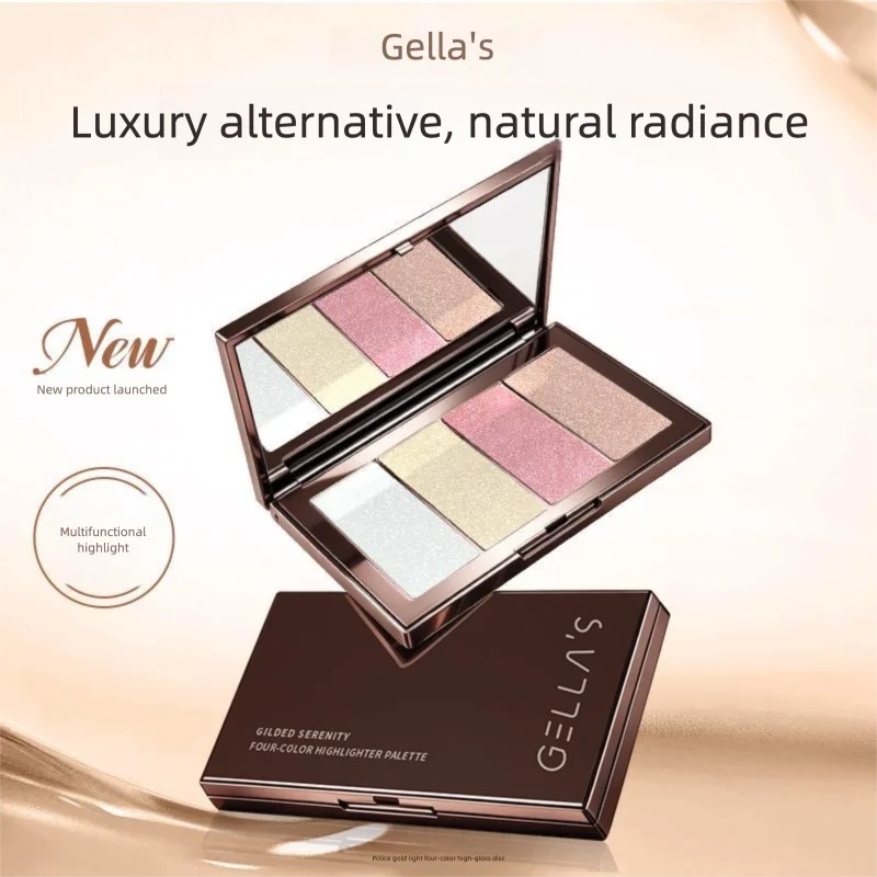 

Gellas Four-color Highlighter Palette Offers A Luxurious Glow Diamond Shimmer, Does Not Highlight Pores, And Is Multi-purpose