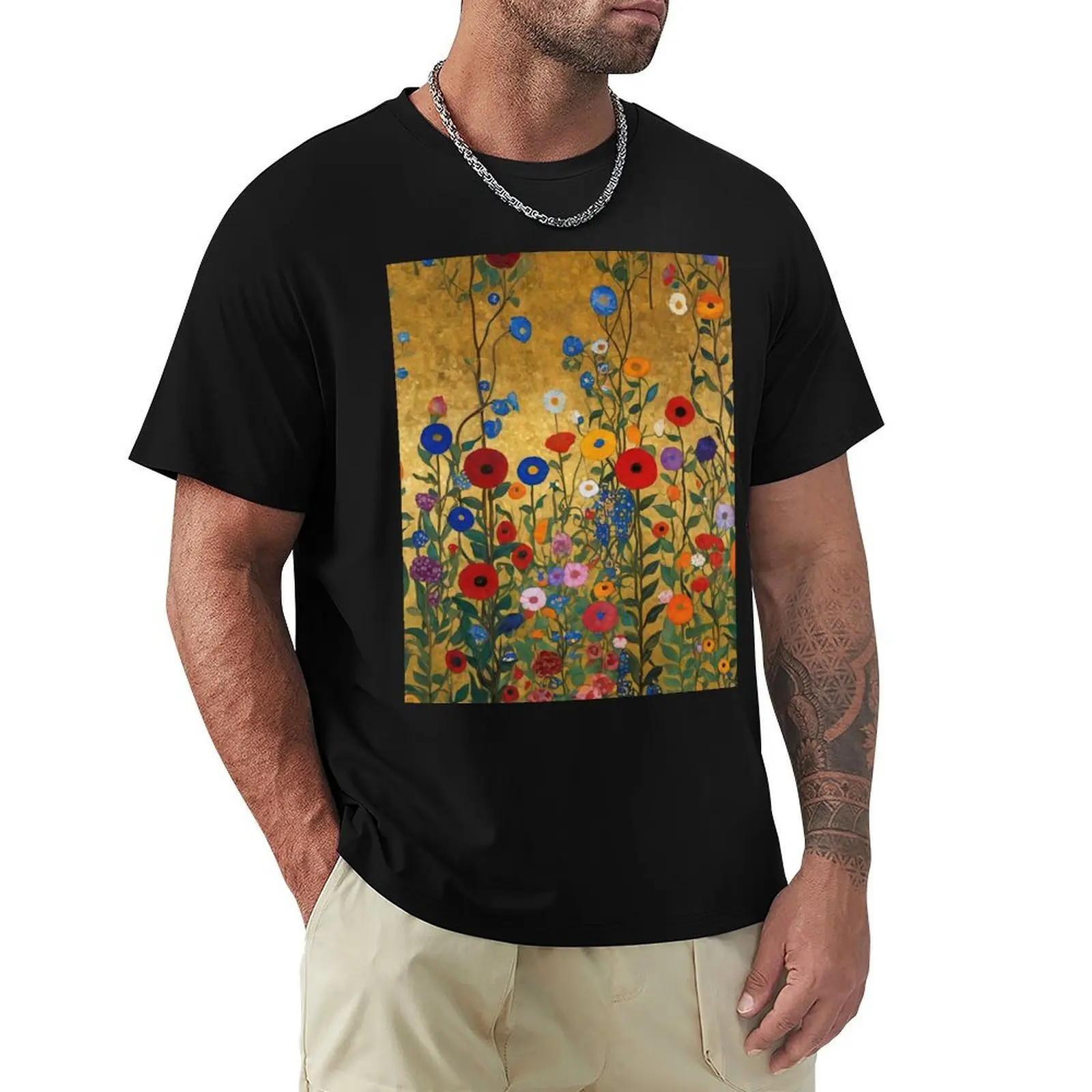 

Gustav Klimt Flowers and Gold T-Shirt Gym Exercise Short Sleeve T-Shirt