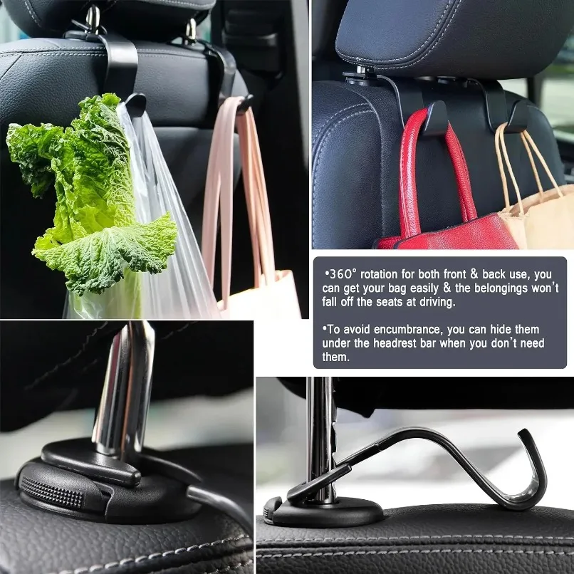 

Car Seat Headrest Hooks Double Hanger Storage Organizer for Hanging Purse Grocery Water Bottles Umbrellas Fit All Car Models