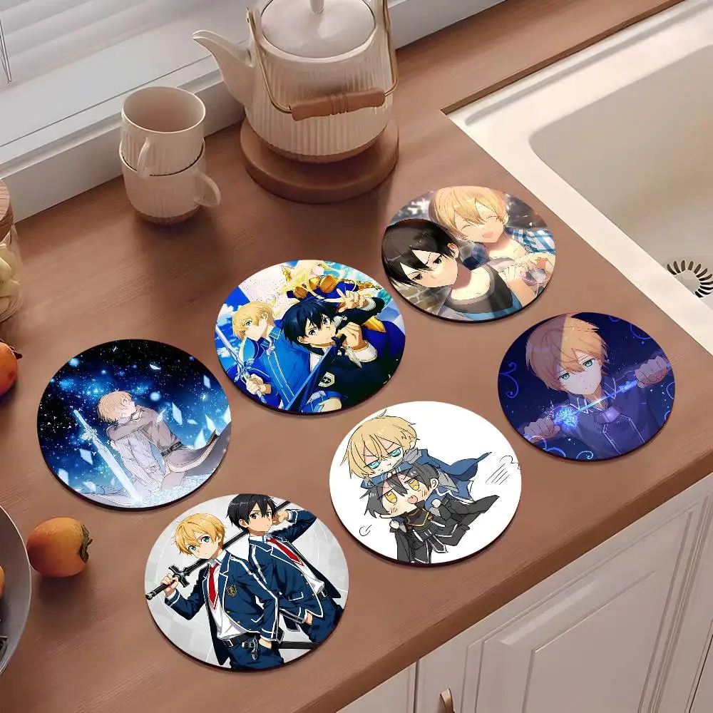 1pc Kirito Eugeo Wooden Coaster Colour Printing Cup Mat Home Desk Decoration Gifts