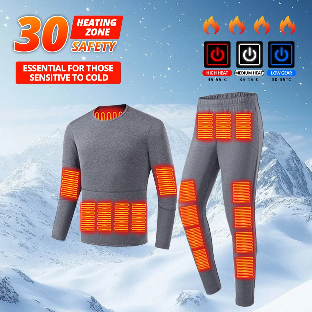 

30 Areas Heated Underwear Skiing Electric Heated Skiing Underwear Winter Snowboarding Thermal Underwear Women Men Heating Jacket