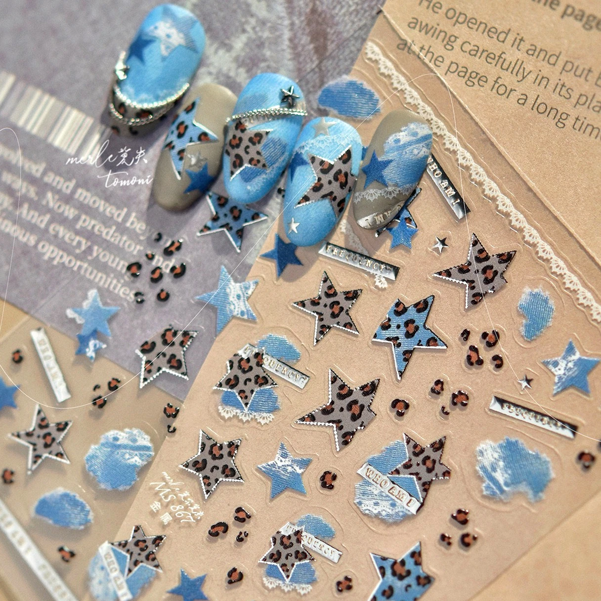 Estampado de leopardo tela vaquera azul pentagrama estrella lunares Bowknot amor corazón Y2K Punk encanto DIY pegatinas para decoración de uñas calcomanías de manicura