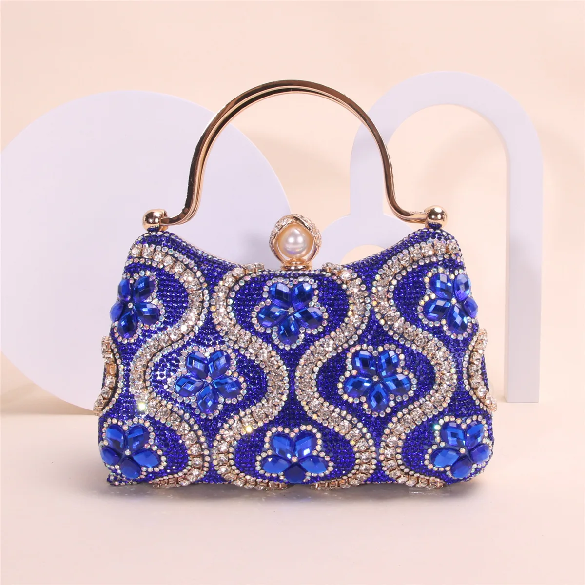 Dinner bag Flower rhinestone pearl lock handbag Light luxury heavy industry bridal dress with toast bag