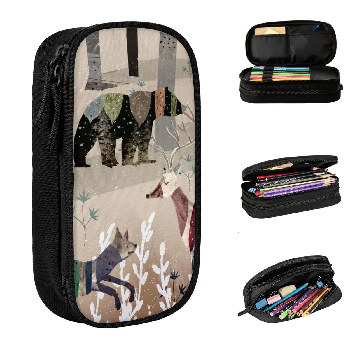 

Forest In Sweater Fox Deer Bear Winter Pencil Cases Animal Pencil Box Pen Student Big Capacity Pencil Bags School Stationery