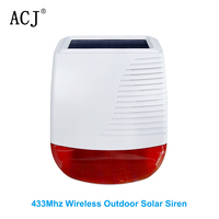 ACJ 433MHz Wireless Outdoor Solar Siren Waterproof Light Flash Strobe Alarm Horn for Home Security Burglar Alarm System