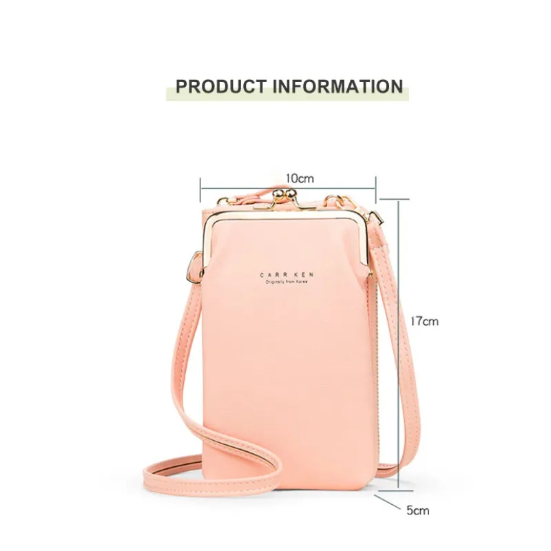 New CarrKen Women\'s Cell Phone Bag Wallet Korean Fashion Lychee Pattern Pure Color Slant Cross Bag Multifunctional Bags