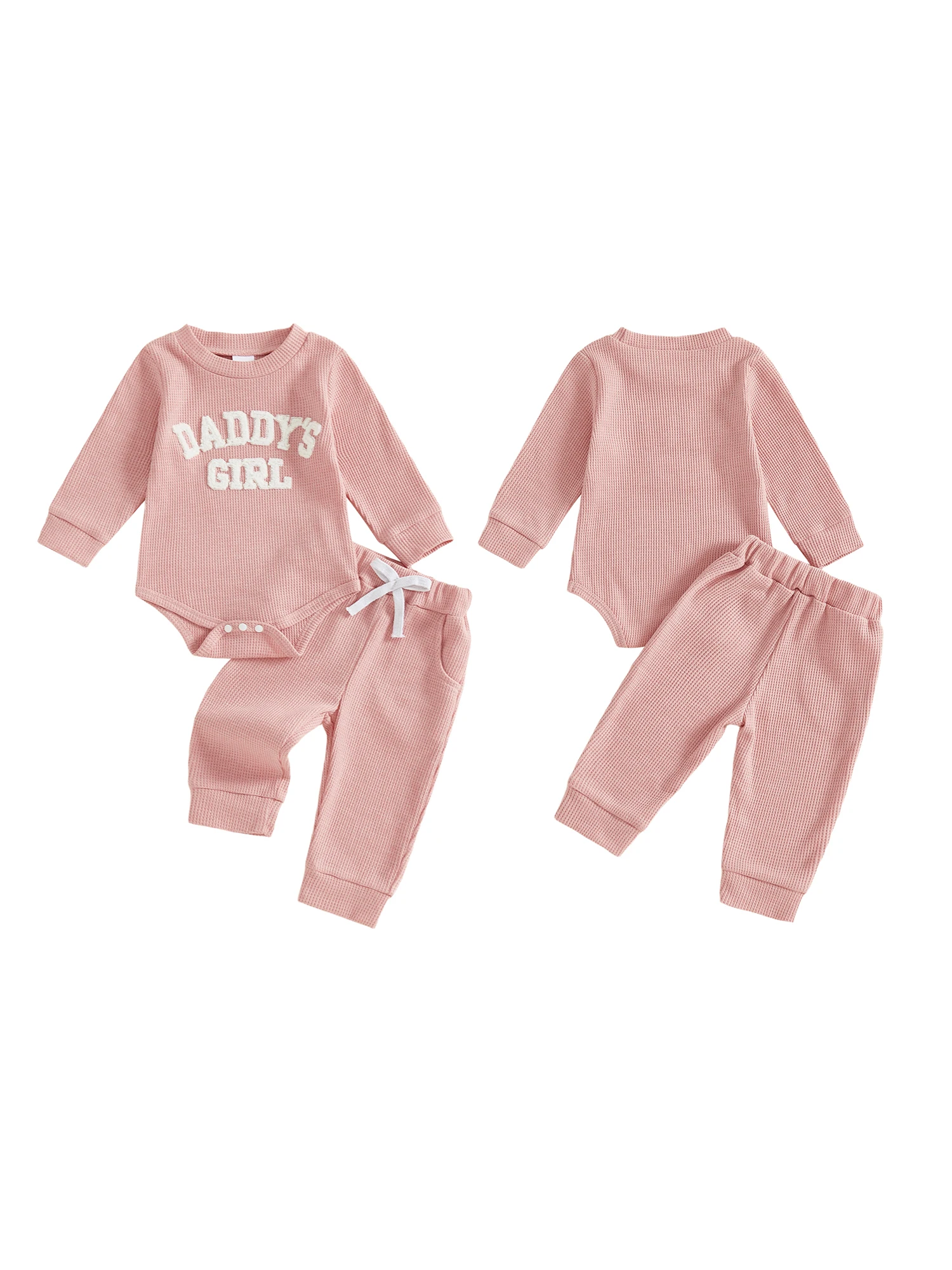 Conjunto de 2 peças para meninas pequenas, manga comprida, gola redonda, calças com estampa floral, cintura elástica, roupa casual