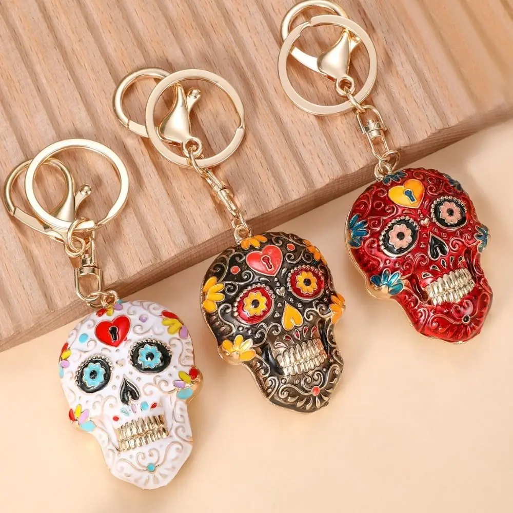 

Creative Goth Style Skull Keychains with Buckle Mandala Skeleton Keyring Zinc Alloy Punk Skull Key Chain Pedant Car