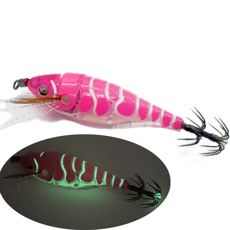 Luminous Wooden Shrimp Squid EGI Jig Vertical Jigging Lure Octopus Shrimp Cuttlefish Squid Fishing lure Bait Japan Hook view 2