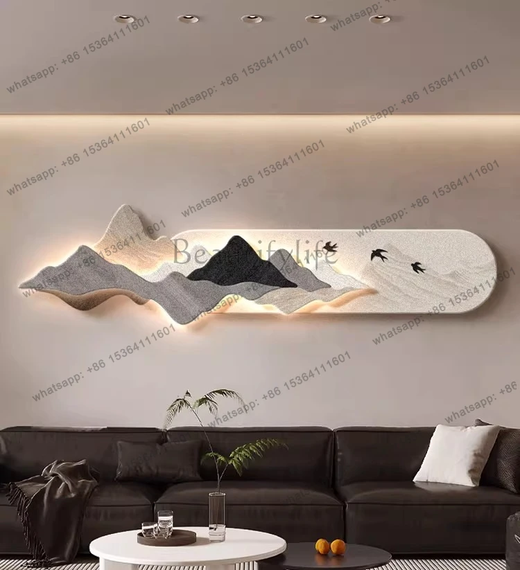 There is a backer with lights on the back, modern and simple background paintings, high-end bedside paintings