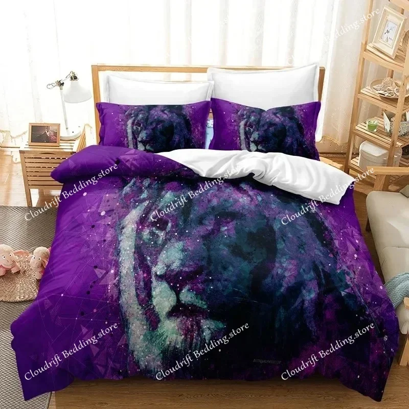 

3D Print Lion Bedding Animal Duvet Cover Set Queen King Size Lightning Lion Pattern Comforter Polyester Bedding Set