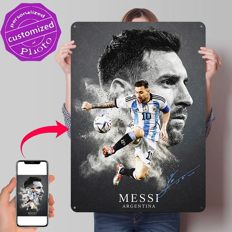 Lionel Messi in Action Poster Retro 3D Printed Metal Signs Customized Wall Hanging Gift for Bar Accessories Wand Deko Decor Room