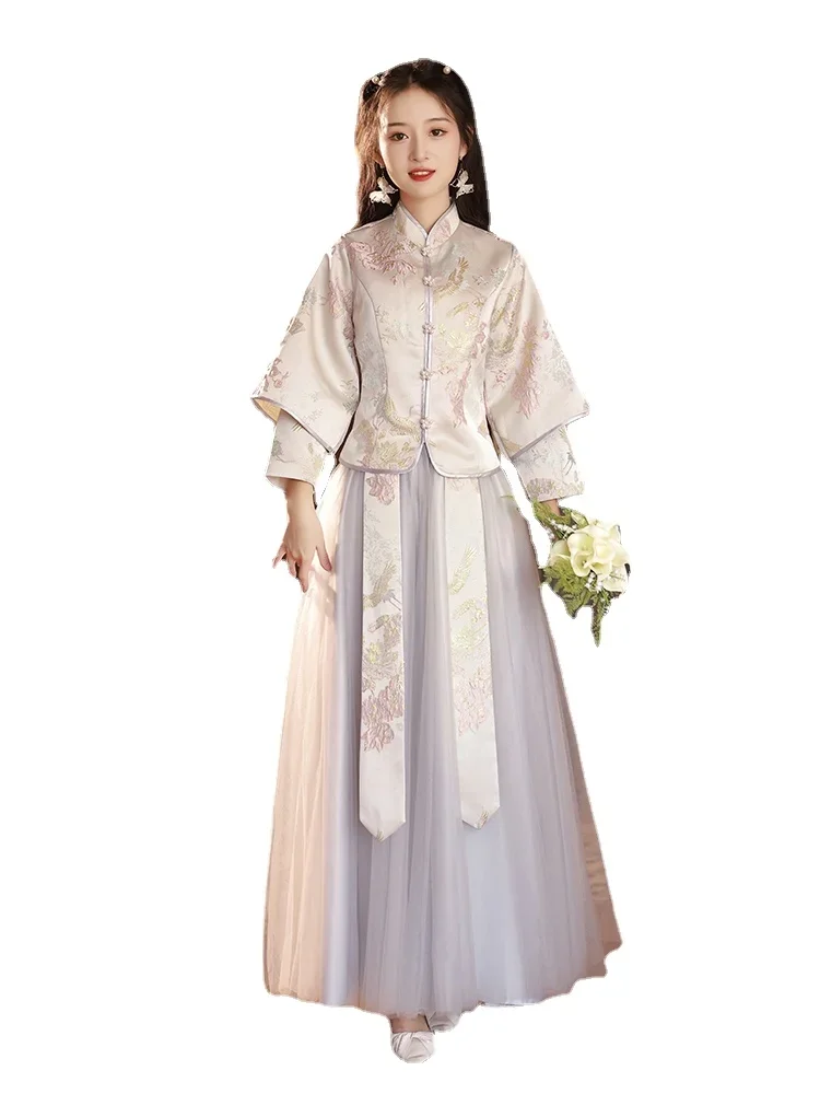 

Bridesmaid Dress Winter New Long-Sleeved Dress Small Chinese Style Cheongsam Sisters Group Bridesmaid Dress Women