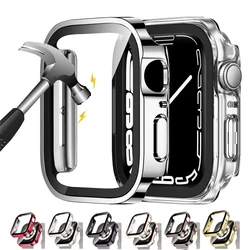 Funda para funda de Apple Watch, Protector de pantalla de vidrio templado, accesorios de 45mm, 44mm, 49mm, 41mm, 40mm, serie 7, 8, 9, SE, 6, 5, 4, Ultra 2