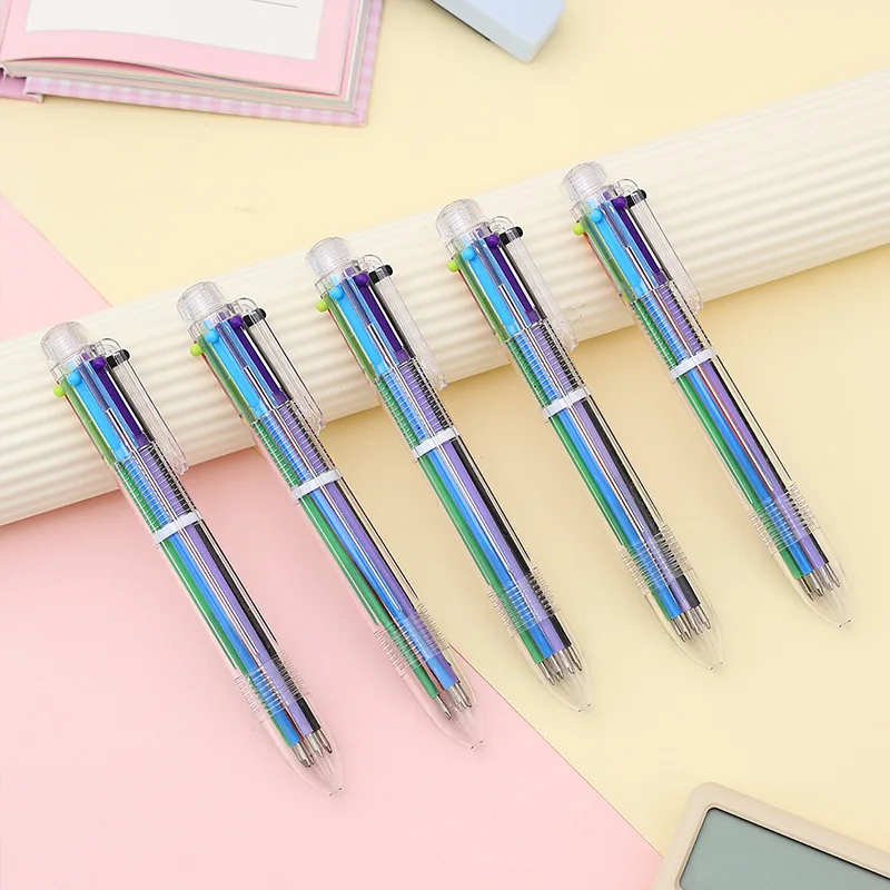 

Creative Cute Cartoon Multicolor 6-in-1 Colors Press Ballpoint Pen Writing Ink Pen Office School Stationery Supplies