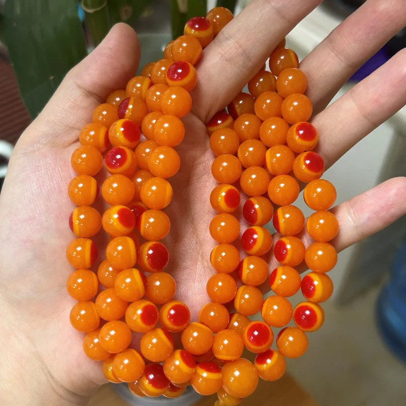 Imitation Bird Head Bead Bracelet, Multi-strand, Original Red, Handmade, No Patterns, Calcified Buddha Beads  Long String