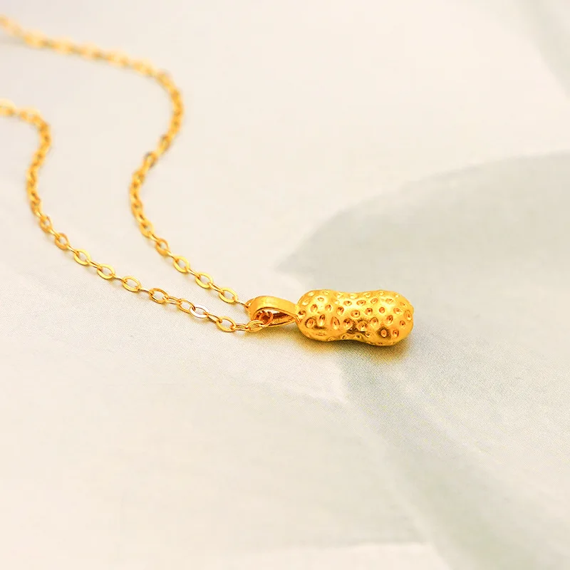 Genuine 999 Pure Real Gold 24K Peanut Pendant Necklace Fine Jewelry For Woman Classic Gift Birthday Present