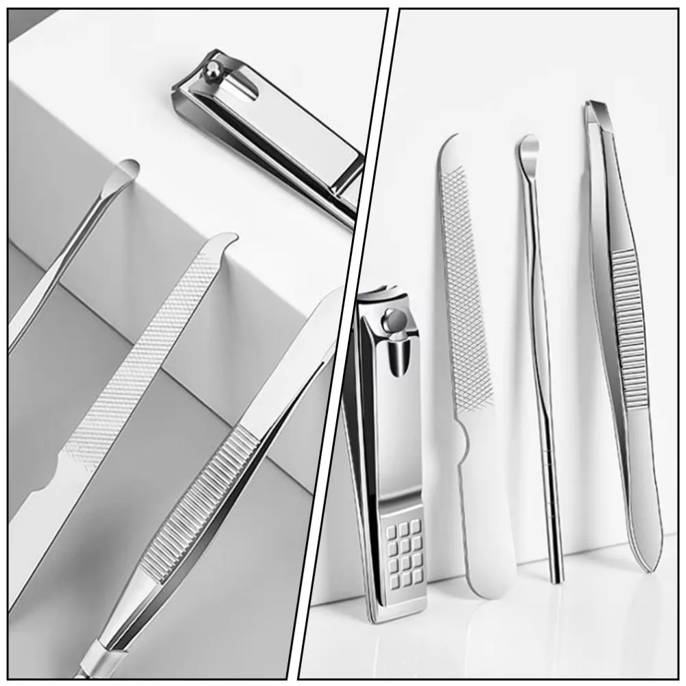 Travel 4 in 1 Nail Clipper Kit Mini PU Leather Case Manicure Tools Set Ear Spoon Stainless Steel Eyebrow Trimming Tool
