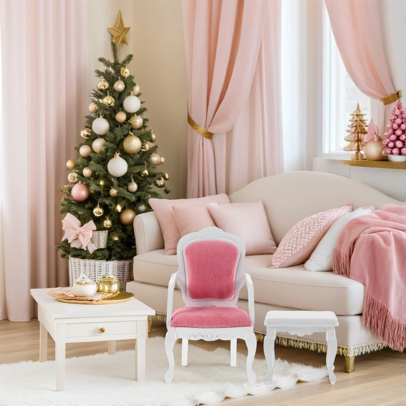 

2 шт. миниатюрная мебель для гостиной, деревянный стул и набор журнальных столиков, мини-домик, аксессуары для гостиной, миниатюрный журнальный столик