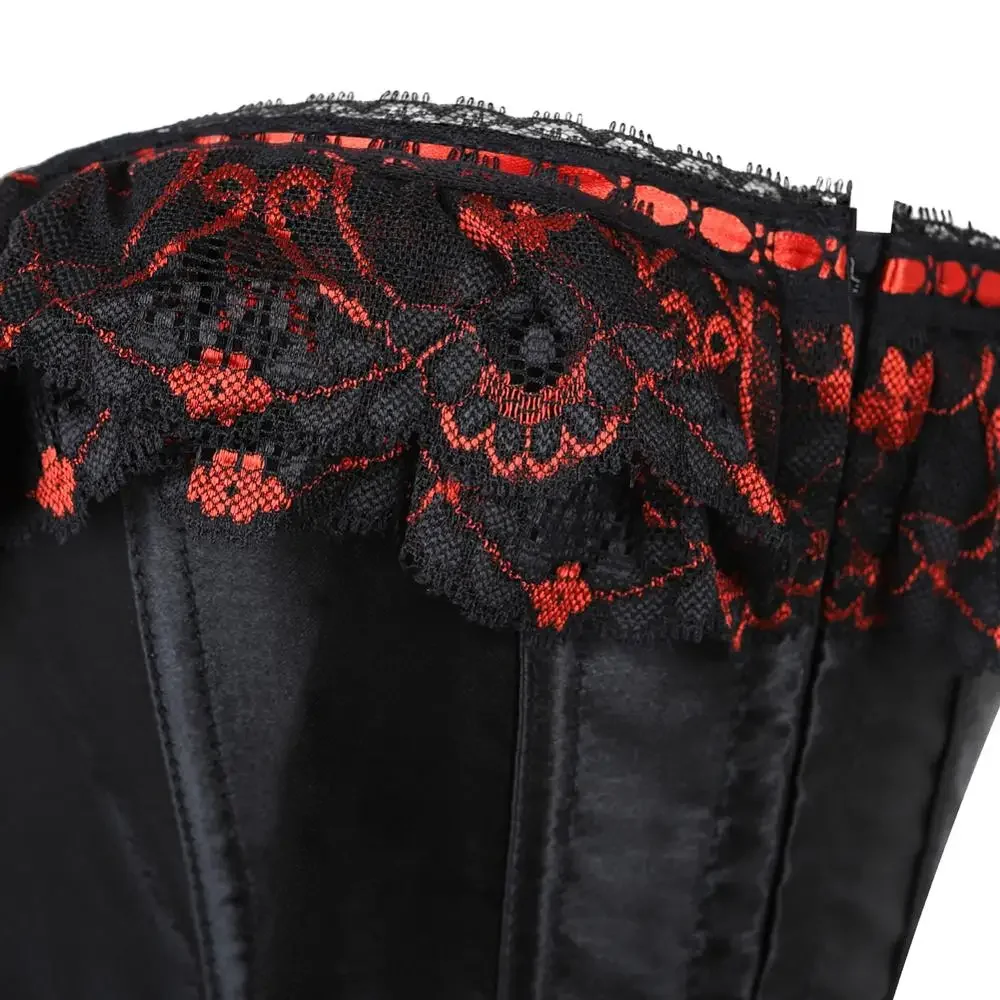 Gothic Corset Bustier Top Plus Size Vintage Lace Satin Women Corselet Burlesque Overbust Sexy Lingerie Mujer Victorian Costumes