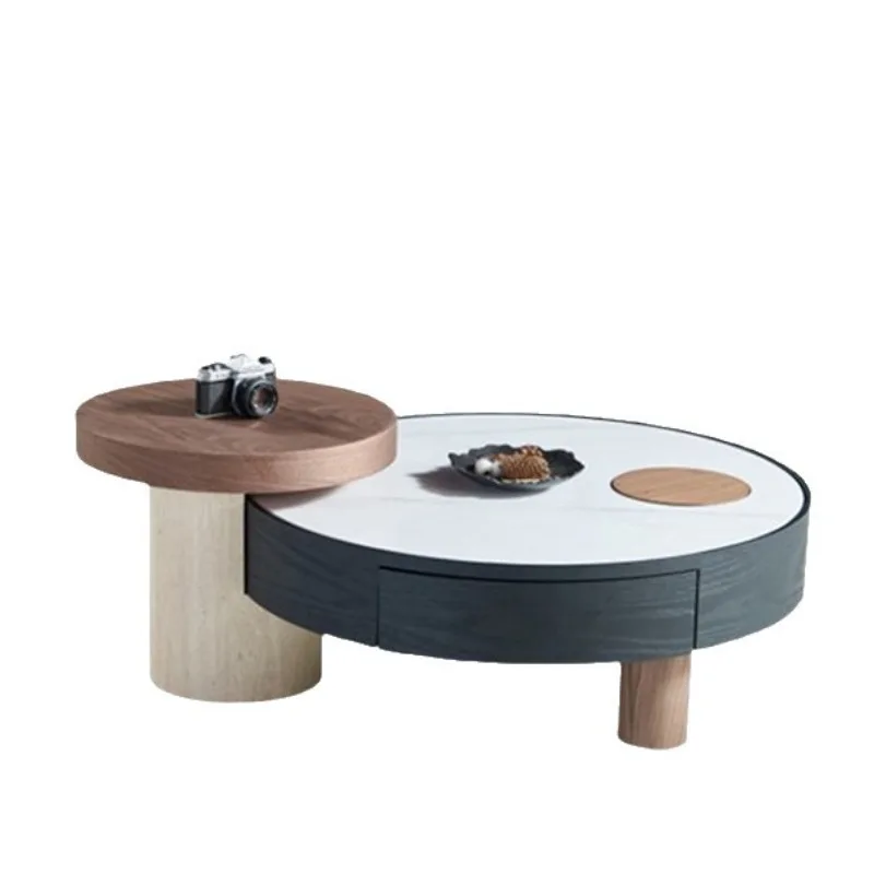 

Simple style coffee table solid wood round designer light luxury simple living room home coffee table combination
