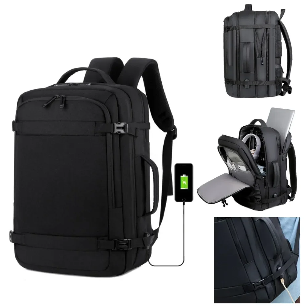 40LExpandable USB Travel Backpack, Flight Approved Carry on Bags for Airplanes,Water Resistant Durable 17-inch Backpack Men