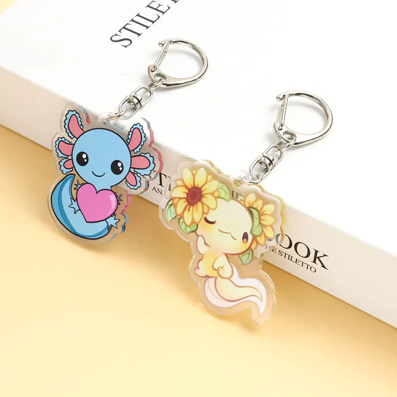 Lovely Axolotl Series Acrylic Keychain Men Women Trendy Accessories Creative Gifts Kawaii Animal Image Keyring Keys Bag Pendant