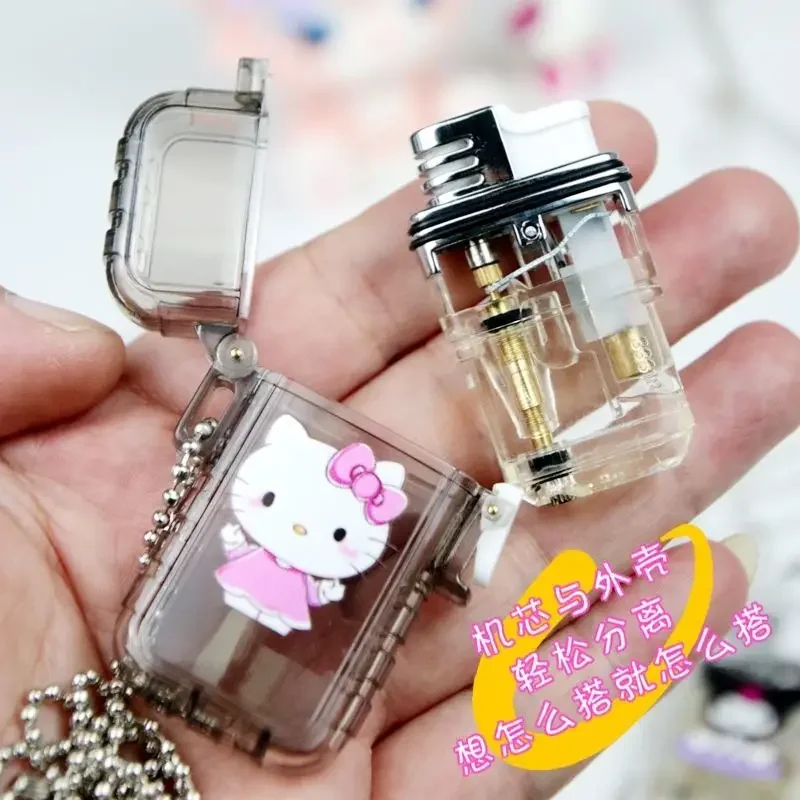 Necklace Creative Igniter Hello Kitty Sanrio Waterproof Lighter Kuromi My Melody Anime Cartoon Windproof Red Flame Gas Lighter