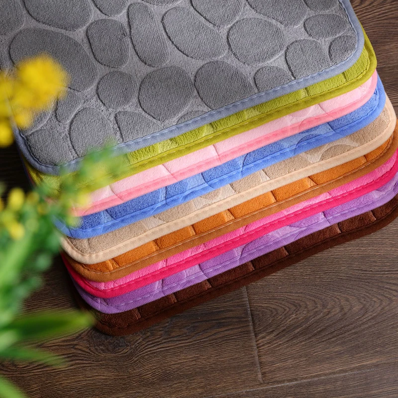 Bath Mat Super Absorbent Floor Mats Bathroom Rug Cobblestone Embossed Foam Mat Bathtub Floor Rug Shower Room Doormat Non Slip