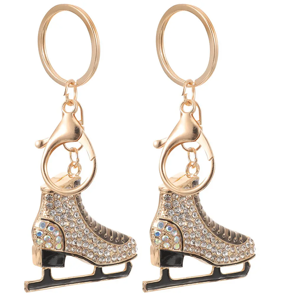 2Pcs Ice Skate Charm Keychains Rhinestone Metal Key Rings Perfect Bag Pendant Backpack Decor Fashion Key Chain Gifts