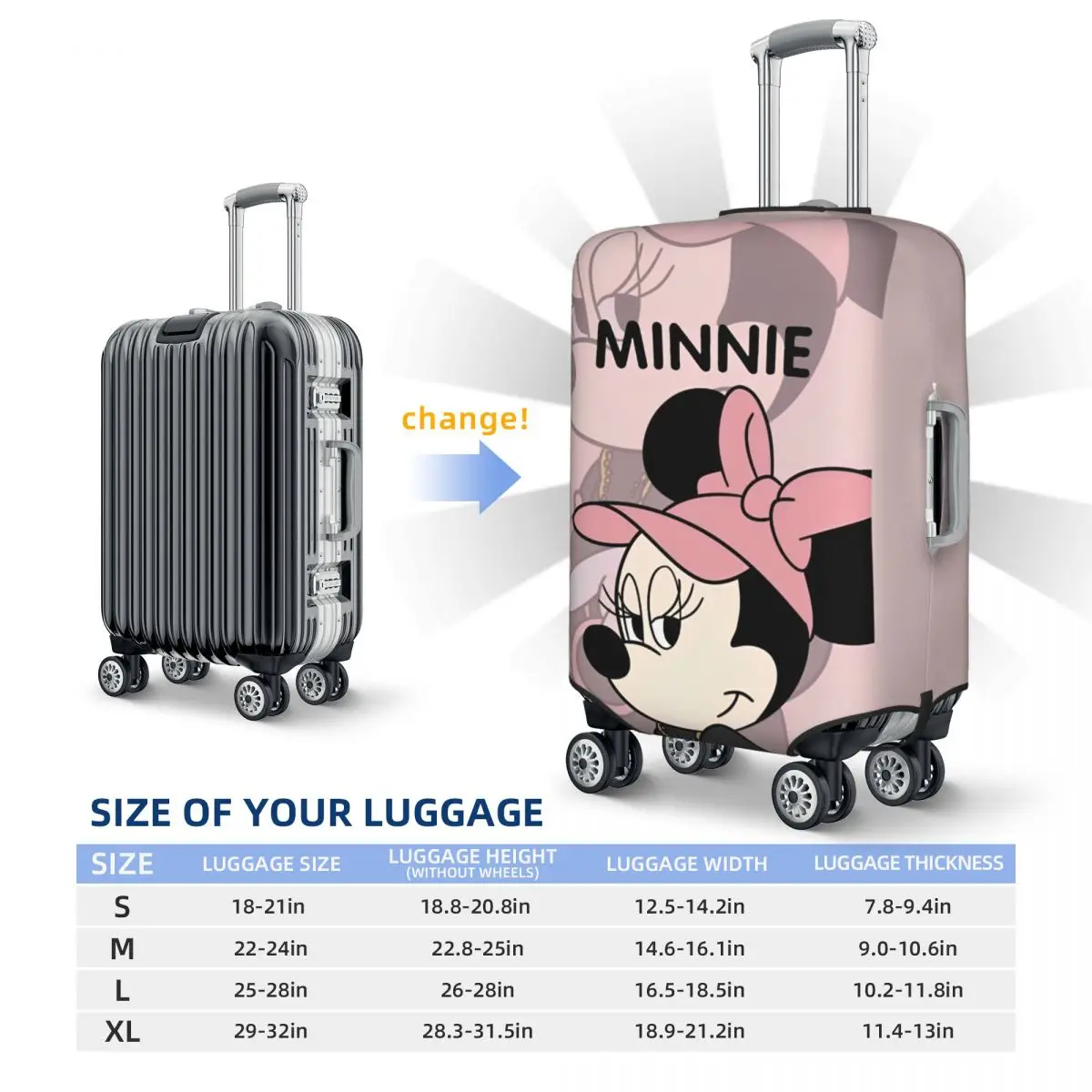 Pink Minnie Mouse Luggage Covers For Suitcases Travel Suitcase Cover Protector Fit 18-32 Inch Luggage