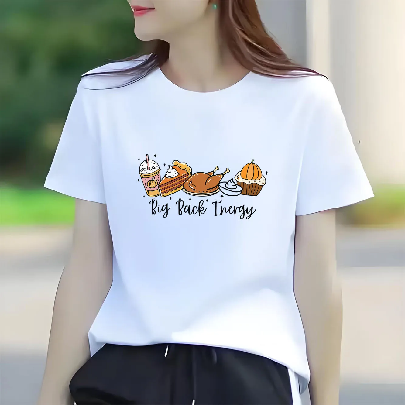 

Halloween dinner cartoon print short sleeved round neck versatile fashion women's T-shirt for spring and summer