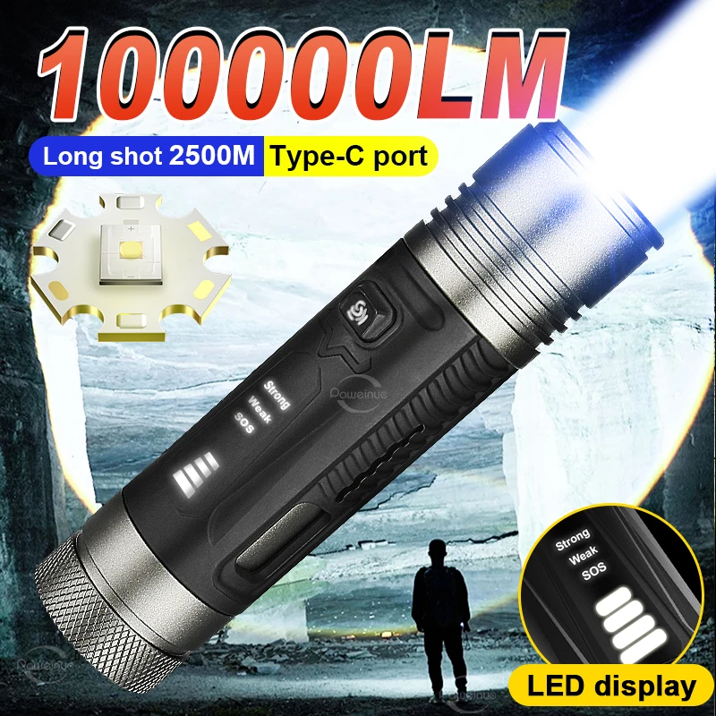 

Самый мощный светодиодный фонарь 2026 года, 1 000 000 лм, яркий свет, перезаряжаемый, высокомощный, дальность 4 км, тактический фонарь